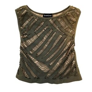 Bebe Tank Top Womens Small Distressed Cutout Sleeveless Stretch Clubwear Shirt